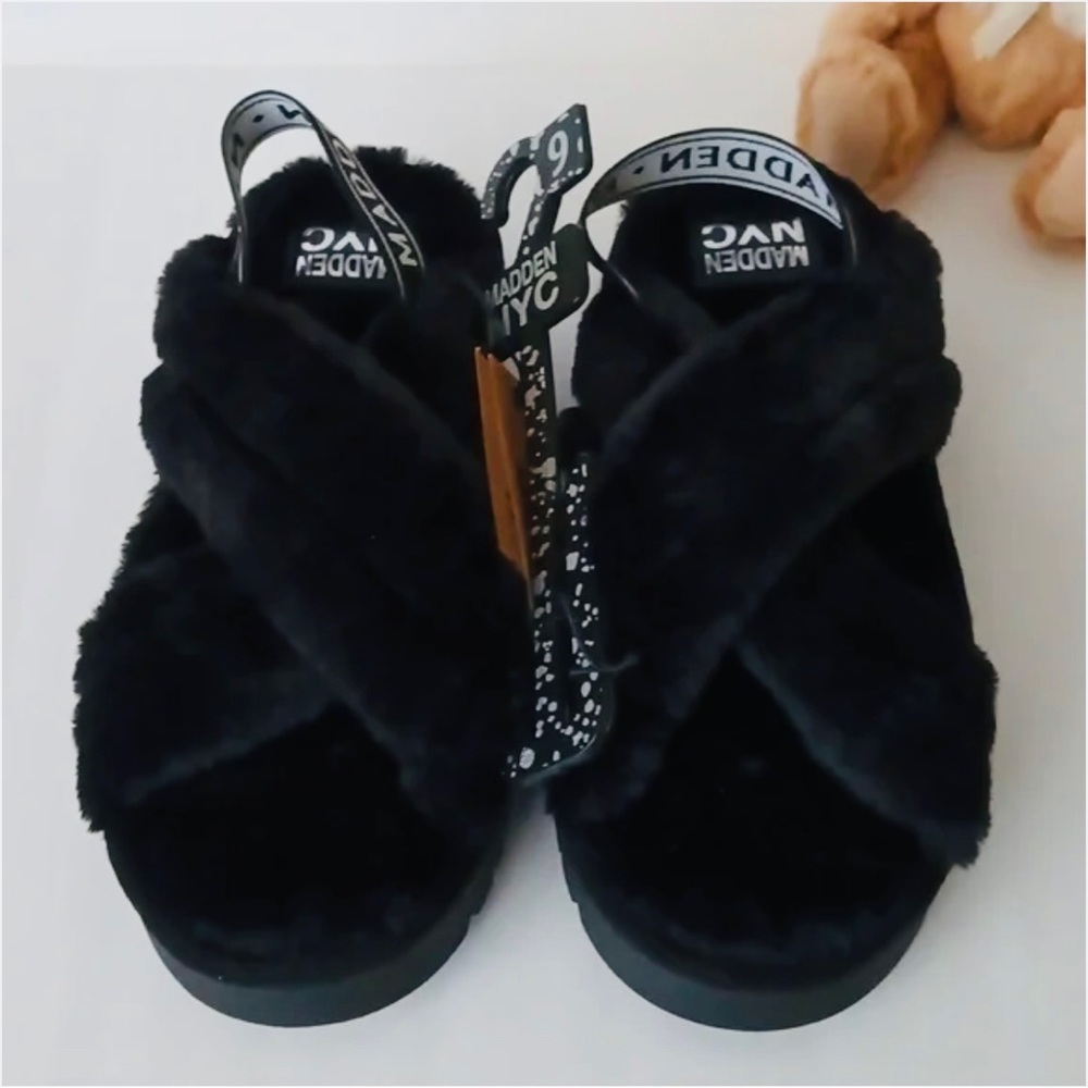 STEVE MADDEN NYC FAUX FUR SLINGBACK SLIPPERS NWT